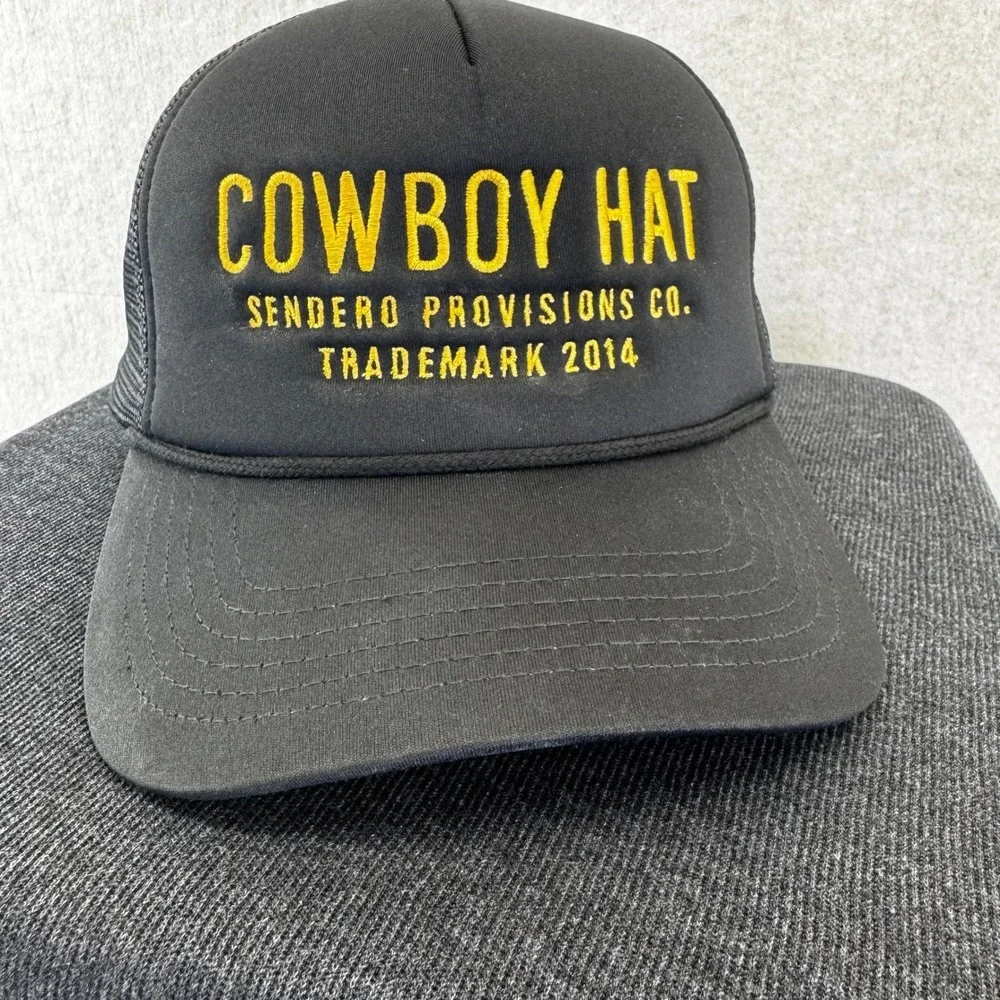 Cowboy Trucker Hat Black Adult Mesh Snapback Yellow Embroidered Sendero Co